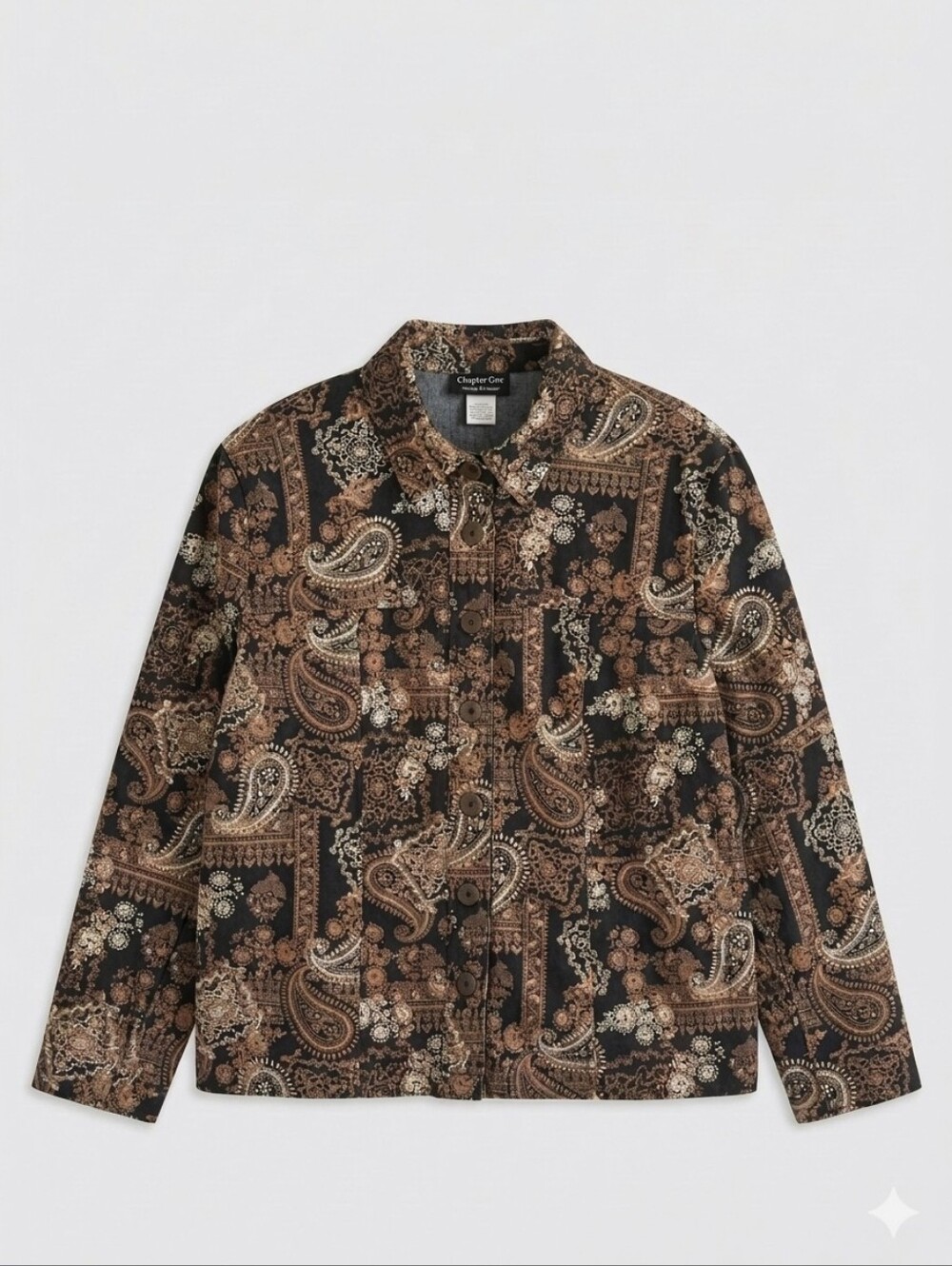 Vintage Paisley Bandana Print Button-Front Shirt Jacket Padded Shoulders Sz XL